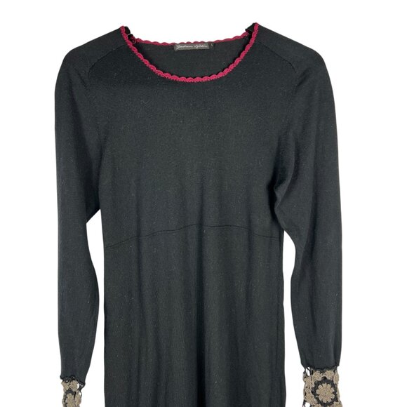 Gundrun Sjoden Crochet Cotton / Wool Sweater Embroidered Dress in Black Size L - Picture 2 of 11